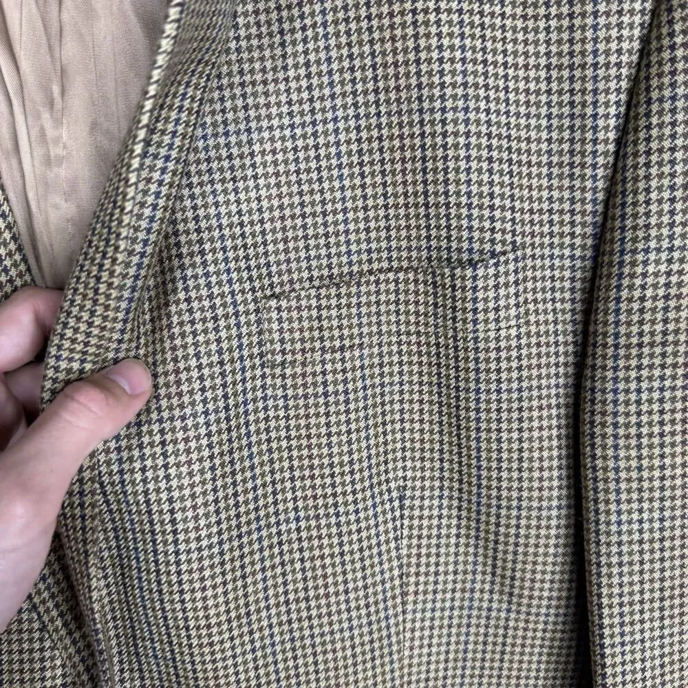 Chaps Silk Blazer Mens 42 L Regular Brown Tan Houndstooth 2 Button Single Vented